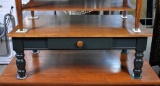 Casual Style Coffee Table with Drawer, Dark Green Enameled Base