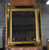 Rectangular Black & Gilt Wood Framed Beveled Glass Wall Mirror