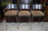 Set of Three Metal Counter Height Chairs with Cushion Seats