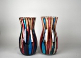 Pair of Multi-Colored Art Glass Vases