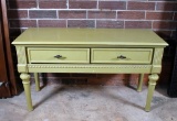 Green Painted Console Table with Two Drawers