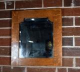 Small Antique Oak Beveled Glass Wall Mirror