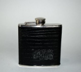 6 oz. Black Leather Wrapped Hip Flask