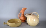 Three Pieces Vintage Earthenware: McCoy Vase, Red Wing Ball Vase, & Other