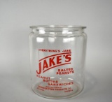 Large Vintage “Everything's Jake” Jake's Salted Peanuts Counter Jar, No Top