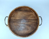 Round 16.5” Wooden Serving Tray with Iron Handles