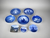 Lot of Eight Pieces of Blue & White Denmark Collectors Plates: Royal Copenhagen & Other