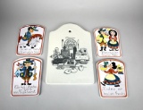 Lot of Five Scandinavian Ceramic Pieces: Cheese Board & Four Plaques