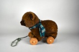 Applause Plush Brown Bear on Wheels Pull Toy