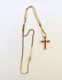 14K Gold, Ruby and Diamond Pendant on 14K Gold 20” S-Link Necklace