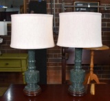 Pair of Handsome Green Marble Table Lamps