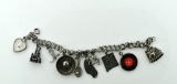 Vintage Mid-Century Teen's Sterling Silver Charm Bracelet with Ten Charms