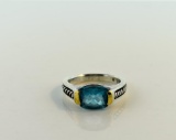 David Yurman Sterling Silver, 18K Yellow Gold and Blue Topaz Ring, Size 7.75