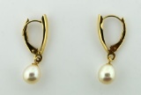 Pair of 14K Gold and Pearl Drop Earrings
