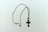 Sterling Silver 16” Chain Necklace with Sterling Silver and Garnet 1.75” Cross Pendant