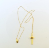 14K Gold 19” Chain Necklace with 1.5” 14K Gold Cross Pendant