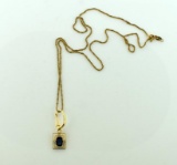 14K Gold 19” Twist Necklace with 14K Gold, Sapphire and Diamond 1” Pendant