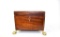 Antique Mahogany Tea Caddy with Shell Inlay Motif and Brass Ball and Claw Feet, Early 19th C.