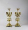 Pair of Antique 19th C. 19.5” Brass Candelabras with Glass Inserts at Top