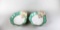 Pair of 20th C. Turquoise, White, & Gilt Dishes with Scalloped Edges & Embossed Leaves