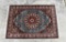 Ethan Allen Teal Blue Center Medallion Kerman Hand Tufted 4' x 5' 10” Rug, Belgium