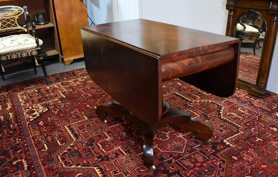 Antique American Empire Burl Walnut Drop-Leaf Table, 19th C.