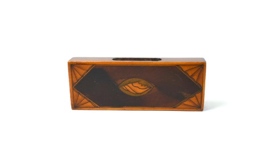 Antique Mahogany and Satinwood Inlay Matchbox Cover with Shell Motif, London, Ca. 1850