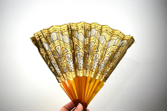 Antique Tortoise Shell and Silk Fan