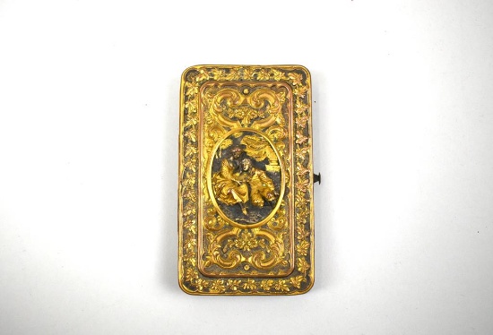 Antique 19th C. Calling Card Case with Repousse Brass Covers