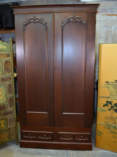 Early 20th C. Carved Walnut Armoire or Wardrobe