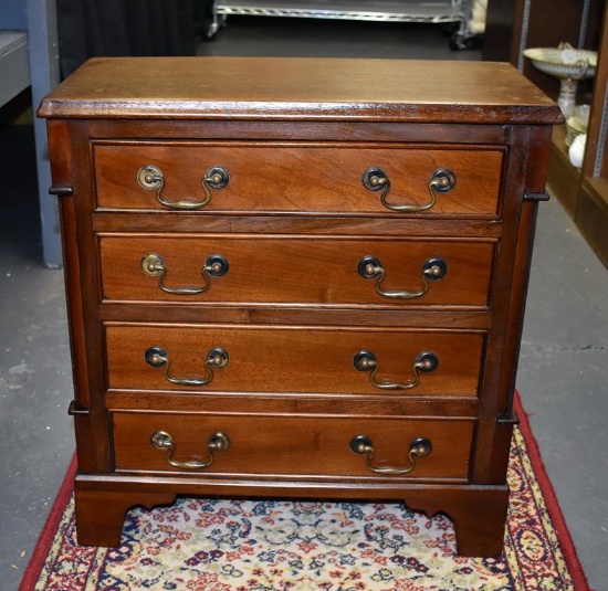 Handmade Miniature Mahogany Four Drawer Chest, Bracket Feet