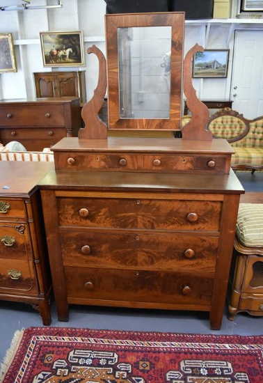 Early 19th C. American Empire Mahogany Dresser with Mirror