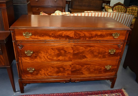 Vintage Chinese Chippendale Style Flame Mahogany Dresser Chest
