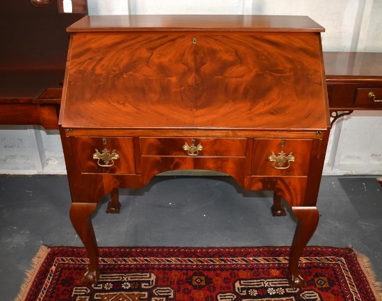 Chippendale Style Flame Mahogany Drop-Front Desk with Ball and Claw Feet, 20th C.
