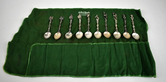 Lot of Ten Ornate British Silver Demitasse Spoons