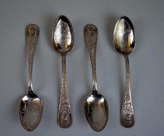 Lot of Four Standard Co. Silver 1893 World's Fair Columbian Expedition Chicago Souvenir Spoons