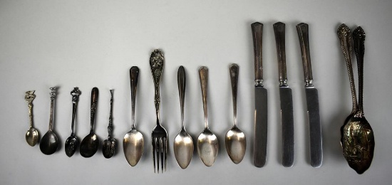 Lot of Fifteen Antique Silver Utensils of Various Makers