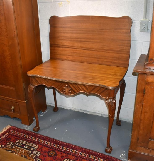 Vintage Chippendale Style Mahogany Game Table, Cabriole Legs, Carved Acanthus Knees, Ball/Claw Feet