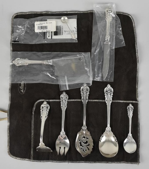 Eight Wallace Silversmiths “Grand Baroque” Sterling Silver Eight Serving Pieces, Storage Cloth