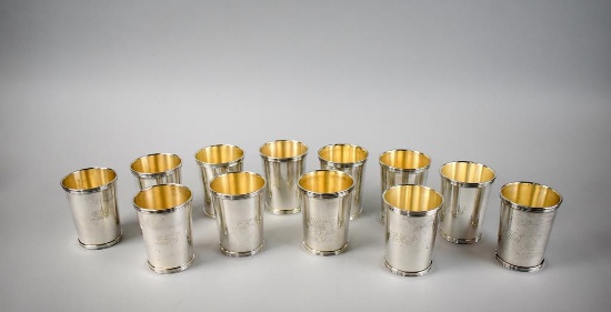 Twelve International Sterling Co. Mint Julep Cups, Monogrammed