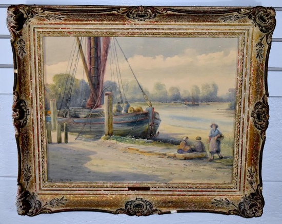 John Frank Swingler (British, 1850-1900) “Near Mort Lake” Watercolor, Signed Lower Left