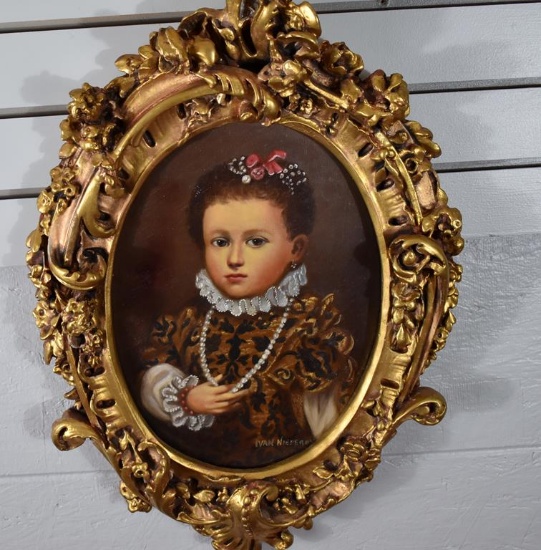 Ivan Nieperov (XX) Young Girl Portrait, Oil on Board, Signed Lower Right