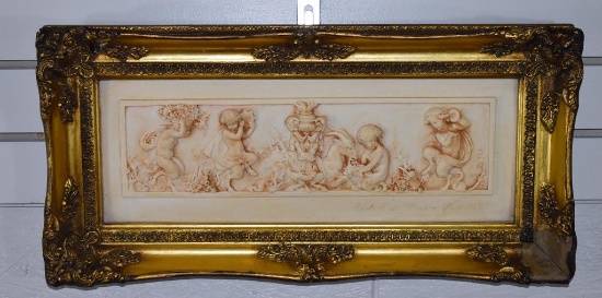Emile A. Boisseau (France, 1842-1923), Bacchanalia,  Framed Marble Relief Frieze Panel, Paris, 1872