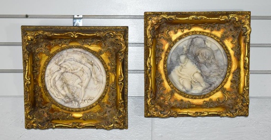 Pair Edward William Wyon (British, 1811-1885) Mythological Scenes 1848, Marble Relief Sculptures