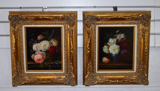 Pasek (XX) Pair of Flemish Floral Paintings, Oil on Canvas, Signed
