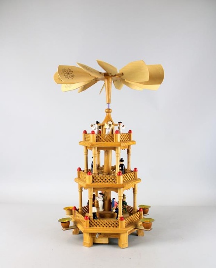 Christmas Pyramid 18” Music Box (Silent Night) & Box of Red 5” Tapers