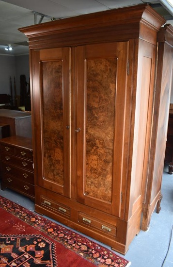 19th C. Victorian Burl Walnut Wardrobe