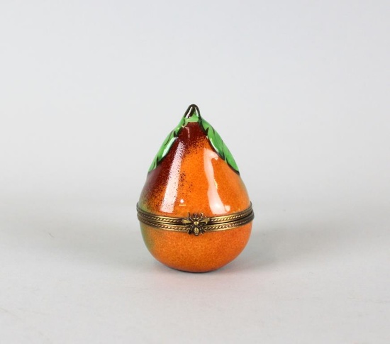 Pear Hand Painted Porcelain Limoges Trinket Box, Signed
