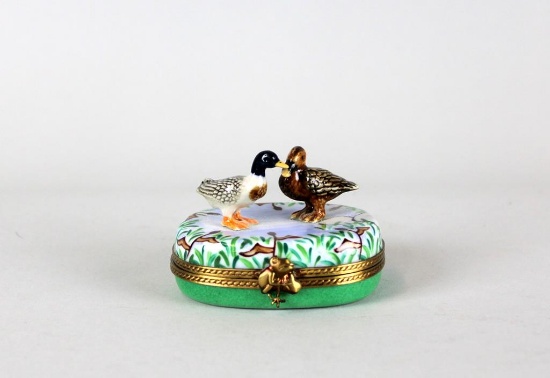Mallard Pair Hand Painted Porcelain Limoges Trinket Box