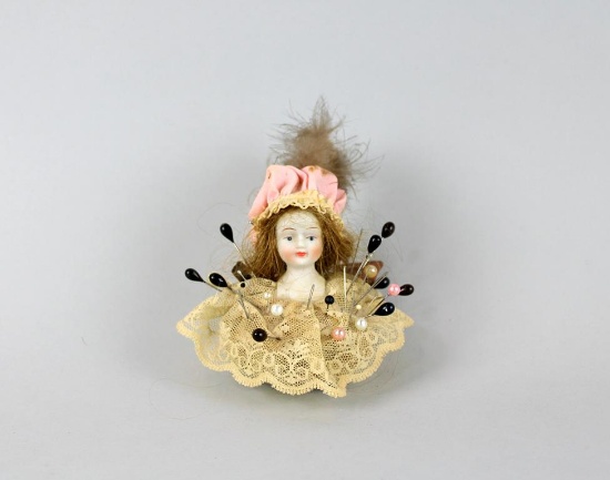 Half Doll Potpourri Pincushion with Human Hair
